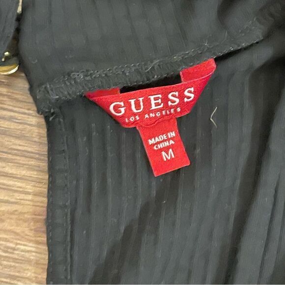 Guess Sleeveless Choker Ribbed Top 1/2 Zipper Front Black Size Medium - Picture 10 of 12